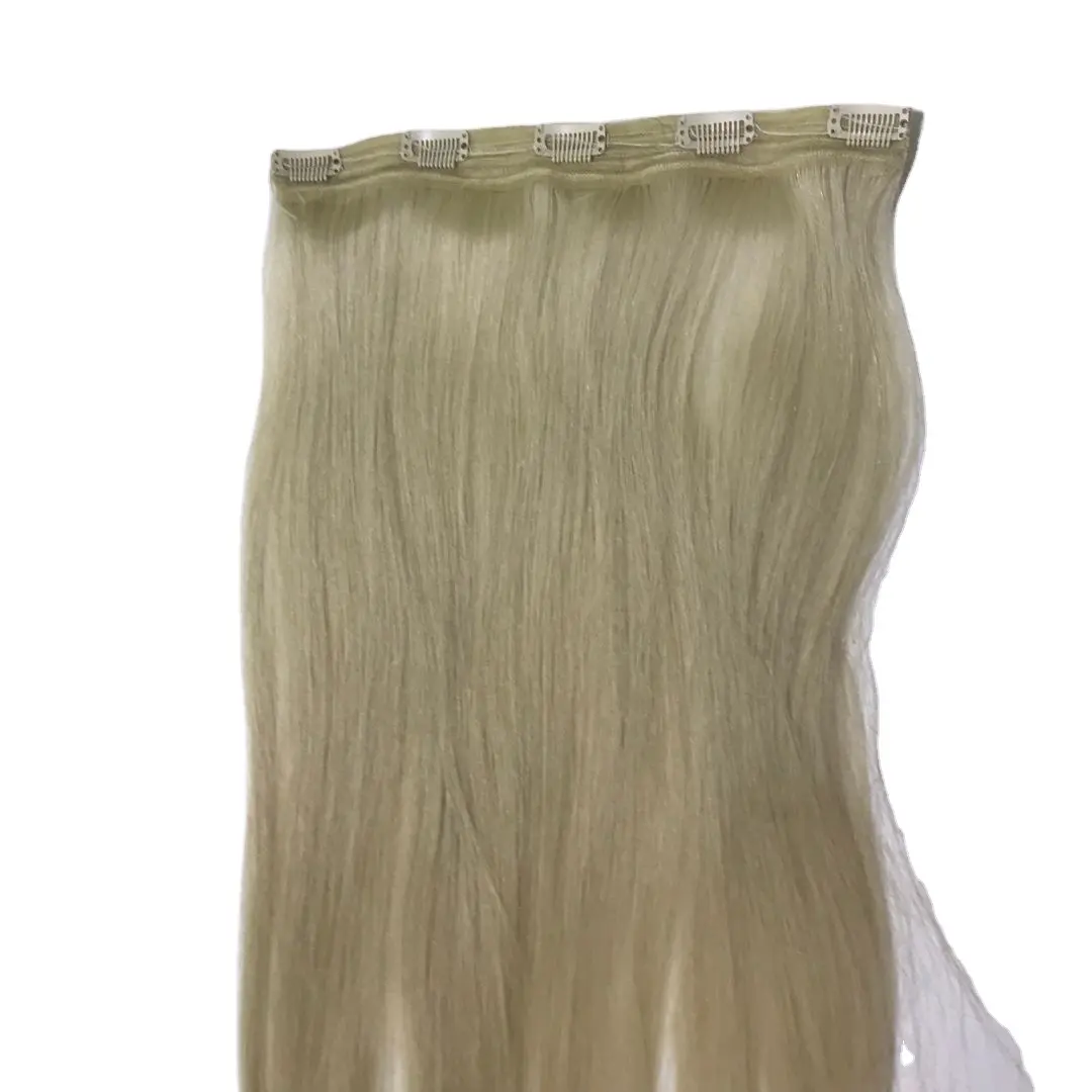 Seamless Cuticle Aligned Virgin Double Drawn Natural Russian Platinum Ash Blonde Color 60 Clip In Hair Extension 100% Human Hair