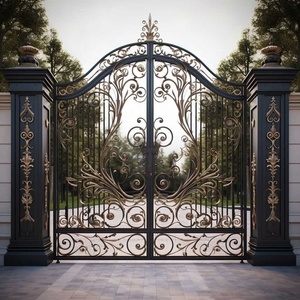 Luxury Wrought Iron <strong>Manual</strong> Garden <strong>Gates</strong> Custom Design Hand-made <strong>Driveway</strong> Wrought Iron <strong>Gate</strong> for Villa - Product Image 4
