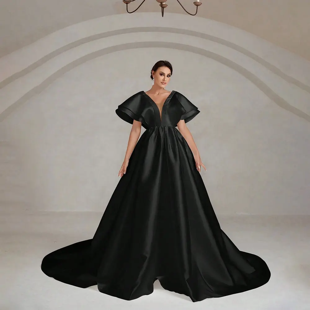 2024 European and American cross-border women's new style simple and elegant satin off-shoulder customizable evening dress