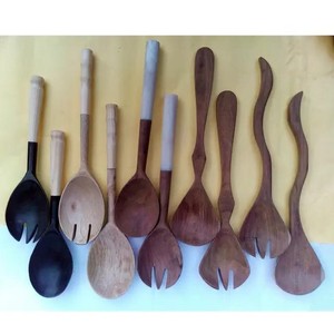 Handgemachte hölzerne Salat Server Set von 8 polierten runden Muster Utensilien einschl ießlich Löffel Gabeln Servieren Küche Küchen löffel