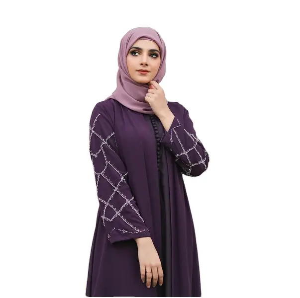 Stile Dubai Abaya con Dupatta e bocchino stile Dubai tessuto di fascia alta caftano Abaya islamico abito caftano all'ingrosso a buon mercato