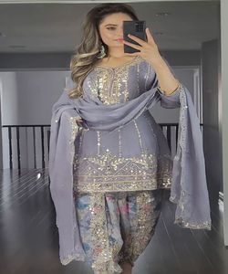 印度重型纯乔其纱，刺绣和序列作品，钻石宝石作品，刺绣作品Dupatta