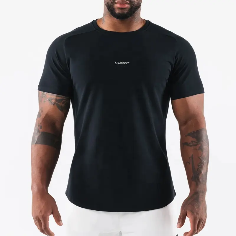Camisetas de corte Atlético Camiseta de entrenamiento de algodón ajustada Camiseta de manga raglán para hombres