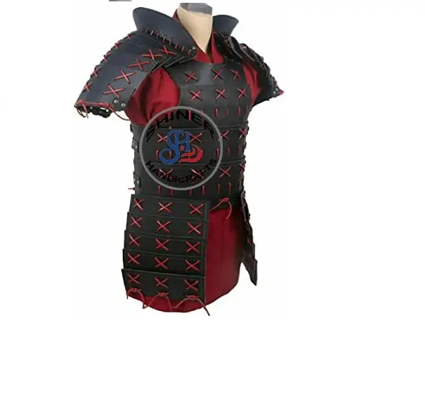 Halloween Samurai Middeleeuwse Lederen Jurken Jas Lange Viking Body Armor Lederen Vest Collectible Zwart Kostuum