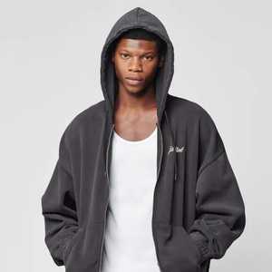Erkek ağır Vintage asit yıkama Zip Hoodie % 100% pamuk özel puf baskı fransız Terry termal tam Zip kapşonlu yüksek <span class=keywords><strong>Quali</strong></span>