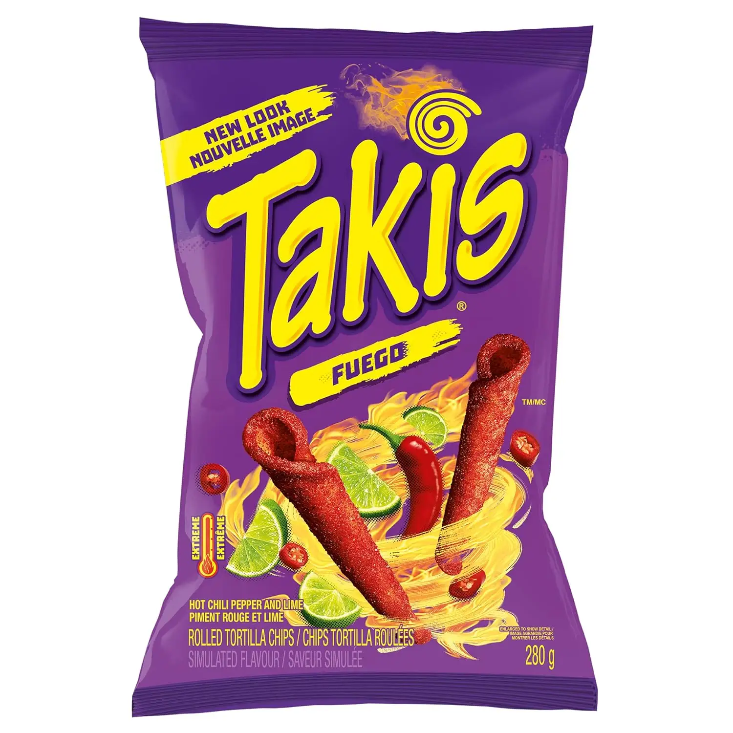 Takis Fuego Box of 46 bags (1 oz. each) (Hot Chili Pepper & lime flavors )