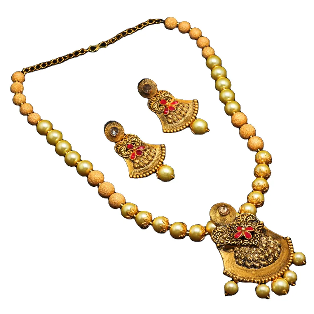 Bijoux indiens Rani Color Imitation Pearl Collier oxydé avec boucles d'oreilles