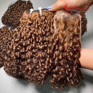 新しいスタイルの蒸しピクシーヘアエクステンション束横糸ヘアマシン横糸と閉鎖レースかつら人間の髪を作るために - Product Image 1