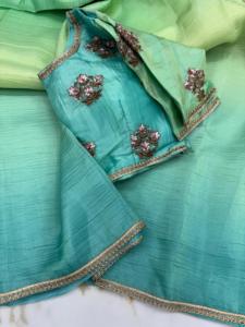 ステッチブラウスSari EMBROIDERYレースボーダーボリウッドスタイルウェディングサンギートパーティー見事な外観<span class=keywords><strong>2025</strong></span>インドのMehendiグリーンサリー