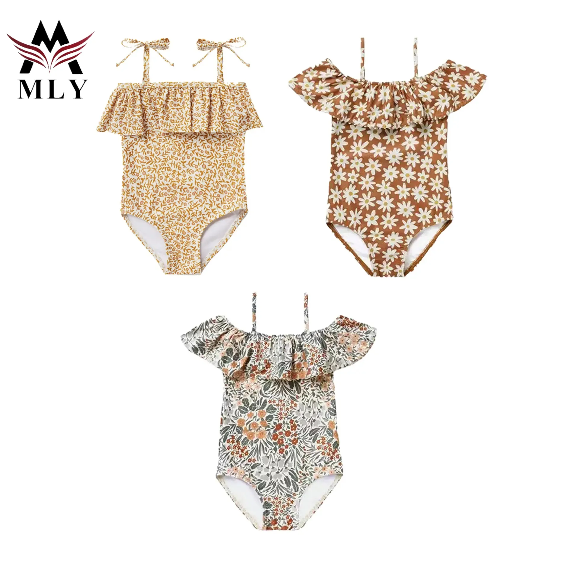 MLY-Bañador con estampado Floral para niños y niñas, traje de baño con estampado Floral, novedad de 2023