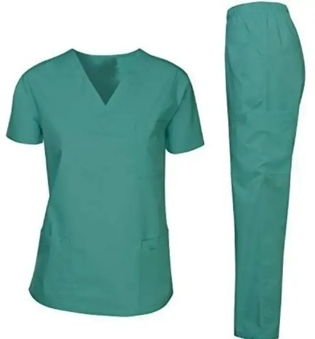 Médico Uniforme Verde Completo Scrub Desgaste das Mulheres V Pescoço Mangas Curtas Top e Calças Confortáveis com personalizar tamanho cor logotipo