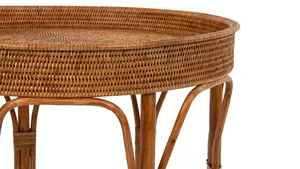 高端品质天然藤制茶几柳条圆形茶几设计师边桌柳条批发 - Product Image 3