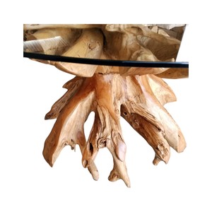 Fabrika doğrudan lüks 6 koltuklu Driftwood yuvarlak yemek masası cam Reclaimed tik ağacı kök masa ile otel restoran masa için - Product Image 6