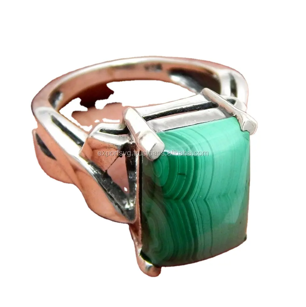 Ultimo design naturale Malachite gemma anello in argento gioielli in argento sterling fornitori all'ingrosso