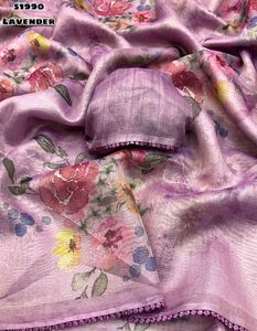 卓越品质最新设计师服装花式趋势薄纸真丝压花纱丽与花卉数码印花工作女性时尚