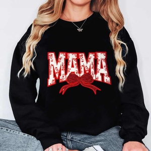 ビッグママパッチ女性服装飾アイアンオンツイル生地ママシェニールパッチスパンコール弓付きママギフト用 - Product Image 2