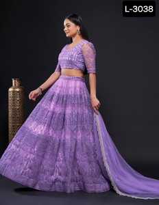 Zari ve dizi sınır işi ile Net Dupatta ile Lehenga choli iplik zari ve dizi çalışması ile hint etnik Net lehnga - Product Image 4
