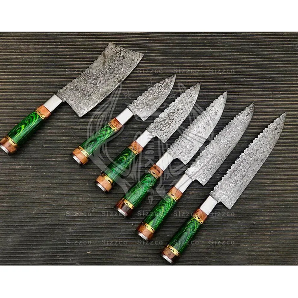 High Quality Factory Made Custom Logo Professional Damascus Steel Kitchen knives Set / New Design Chef Knife Sets Smooth Cutting