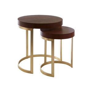Contemporary Round Nesting Bent Black Gold Metal Side Glass Marble Stone Mdf Wood Coffee <strong>Table</strong> Nest of <strong>3</strong> <strong>Table</strong> <strong>Set</strong> Nesting <strong>Table</strong> - Product Image 1