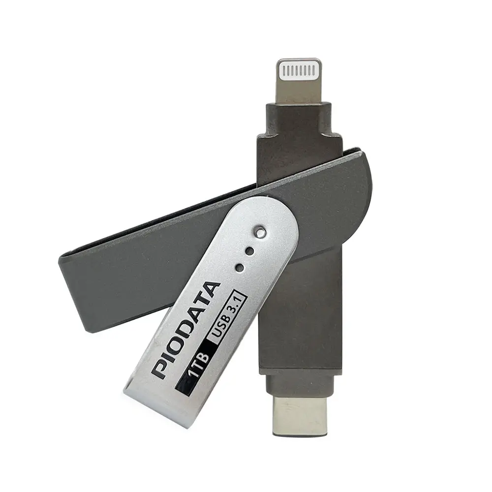 PioData iXflash 1TB MFi Certified Flash Pen Drive para iPhone/iPad/Mac/PC USB 3,1 Tipo C Lightning Memoria de almacenamiento externo