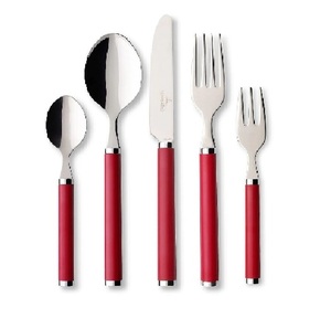 Stainless Steel Bulk Silver Plated With <strong>Red</strong> Rectangular Resin <strong>Handle</strong> <strong>Flatware</strong> Cutlery Set with Flat Modern Salad Server Set - Product Image 1