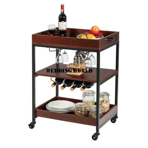Gold Plated Metal Trolley <strong>Top</strong> <strong>Selling</strong> Handmade Luxurious <strong>Cart</strong> Round Shape Three Tier Serving Trolley at Affordable Price - Product Image 3