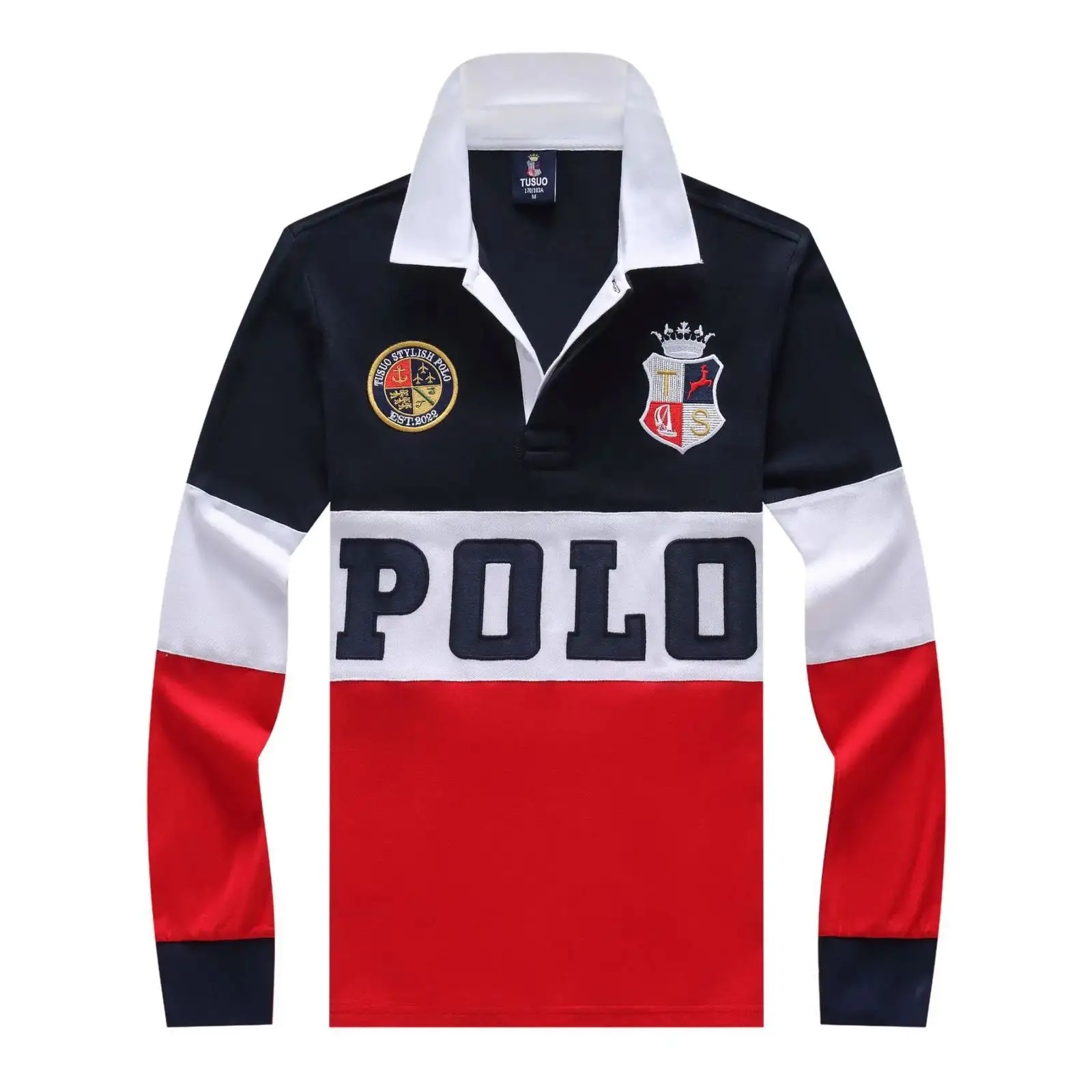 Entier 2024 logo personnalisé 100% coton de haute qualité mode polos à manches longues col angleterre rugby rayé polo pour homme