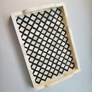 Fatto a mano modello moderno grande vassoio ottomano quadrato personalizzabile per la colazione a casa vassoio per servire Trending osso intarsio Design per