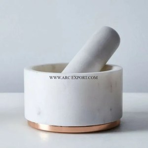 מטבח מסעדה כלי מרגמה ו-pestle רגיל מעצב יוקרה חם למכירה שיש לבן מרגמה עם בסיס מתכת