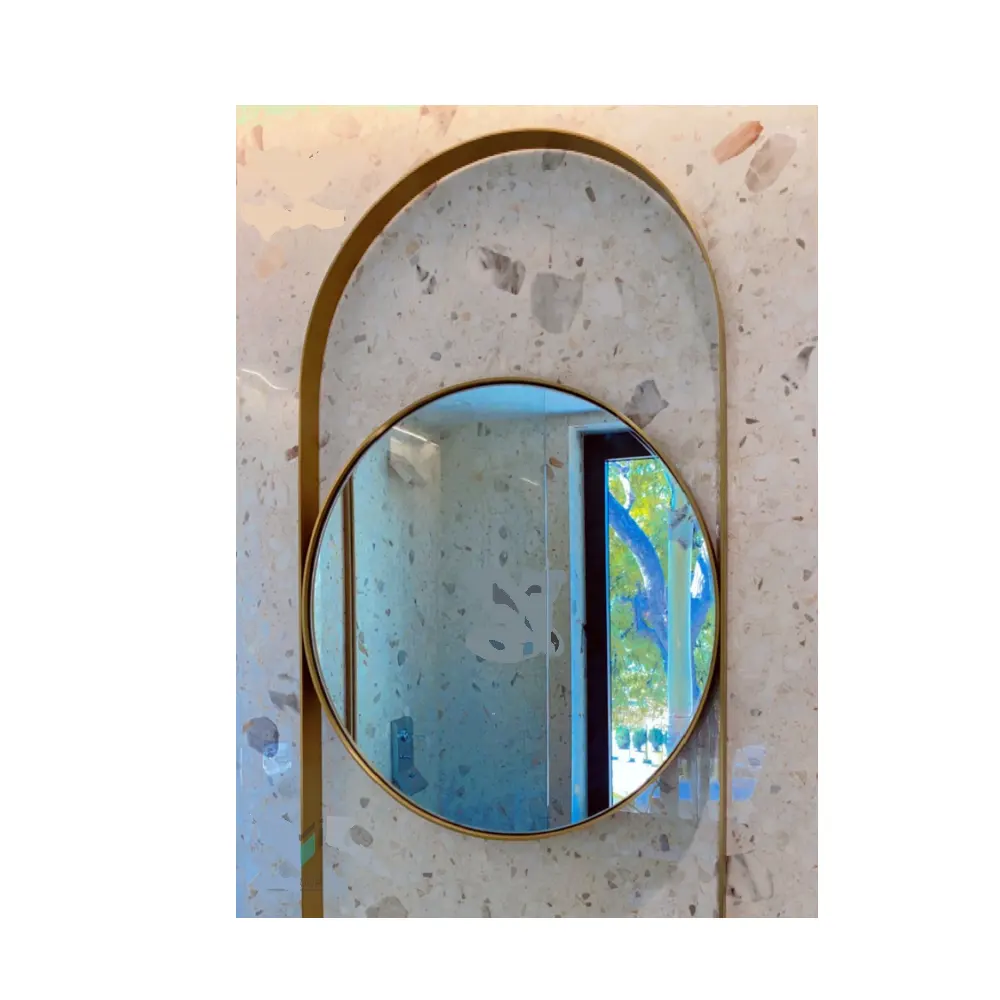 Marco de espejo curvo de precios bajos con espejo redondo y acabado personalizado para decoración de paredes por exportadores