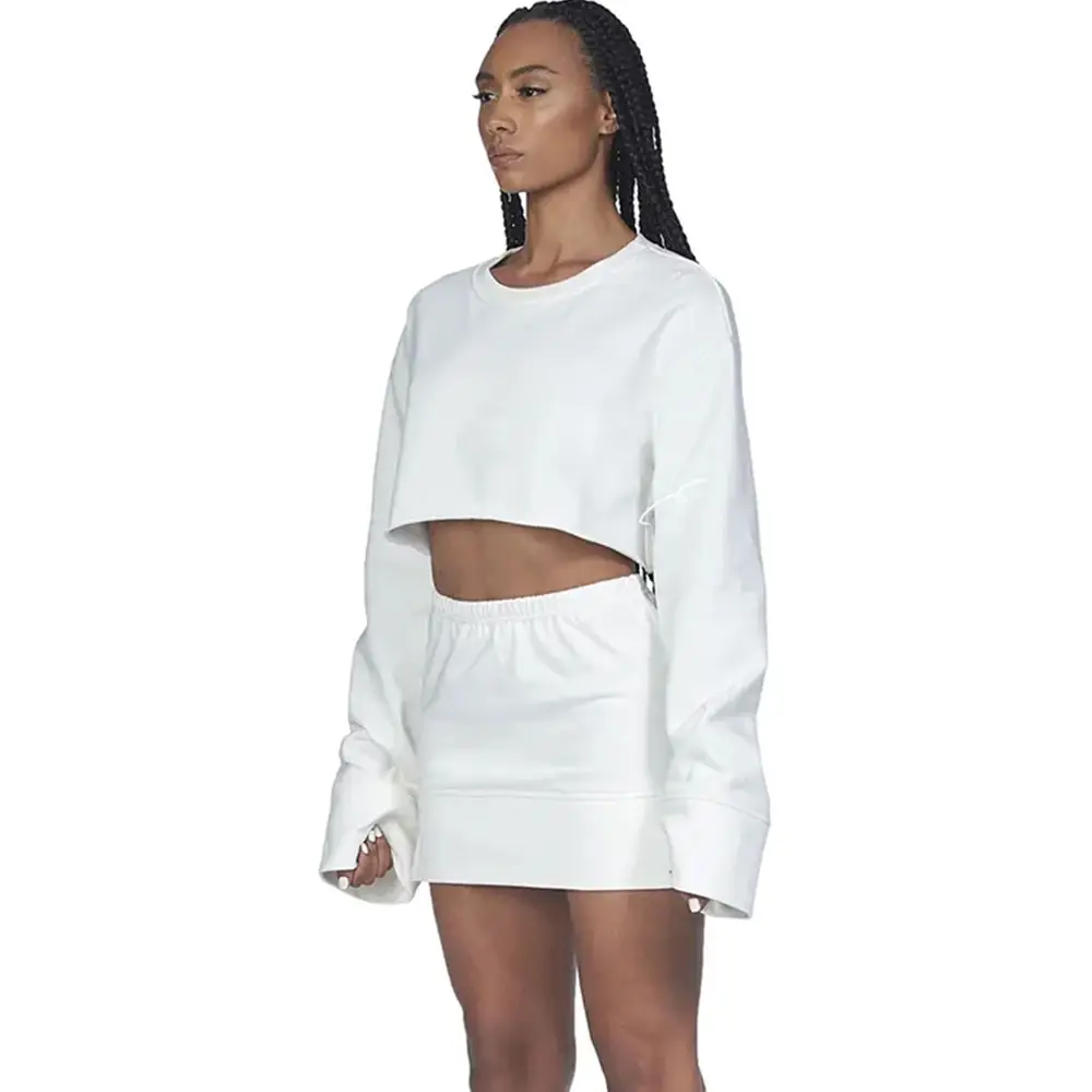 Camicia personalizzata da donna in due pezzi bianca casual all'ingrosso e set corto da donna in maglia crop top gym fitness sets