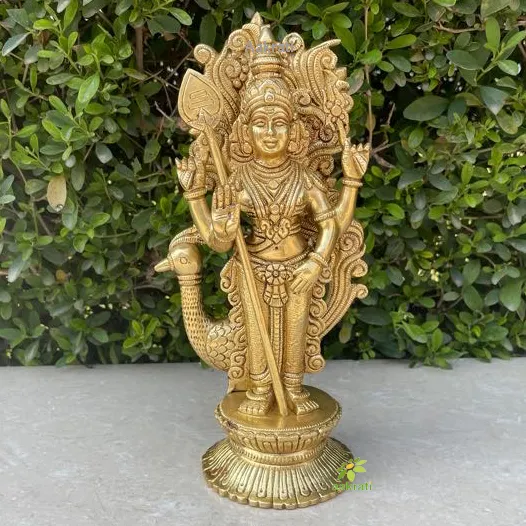 Statua del signore Murugan in ottone, grande idolo di Kartikeya in ottone, Karthikeyan Kumaran , Kartik, regalo, tempio, arredamento, casa, Handma