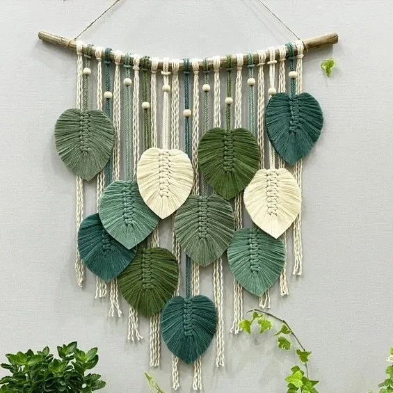 Décor scandinave feuille de macramé décoration murale suspendue pour la maison décor de vie au prix du fabricant