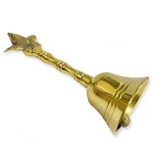 Handmade Indian Brass Modern Bell Sculpture <strong>Silver</strong> and Golden Plated Home Decoration Figurine Statue for Peon Calling <strong>Usage</strong>