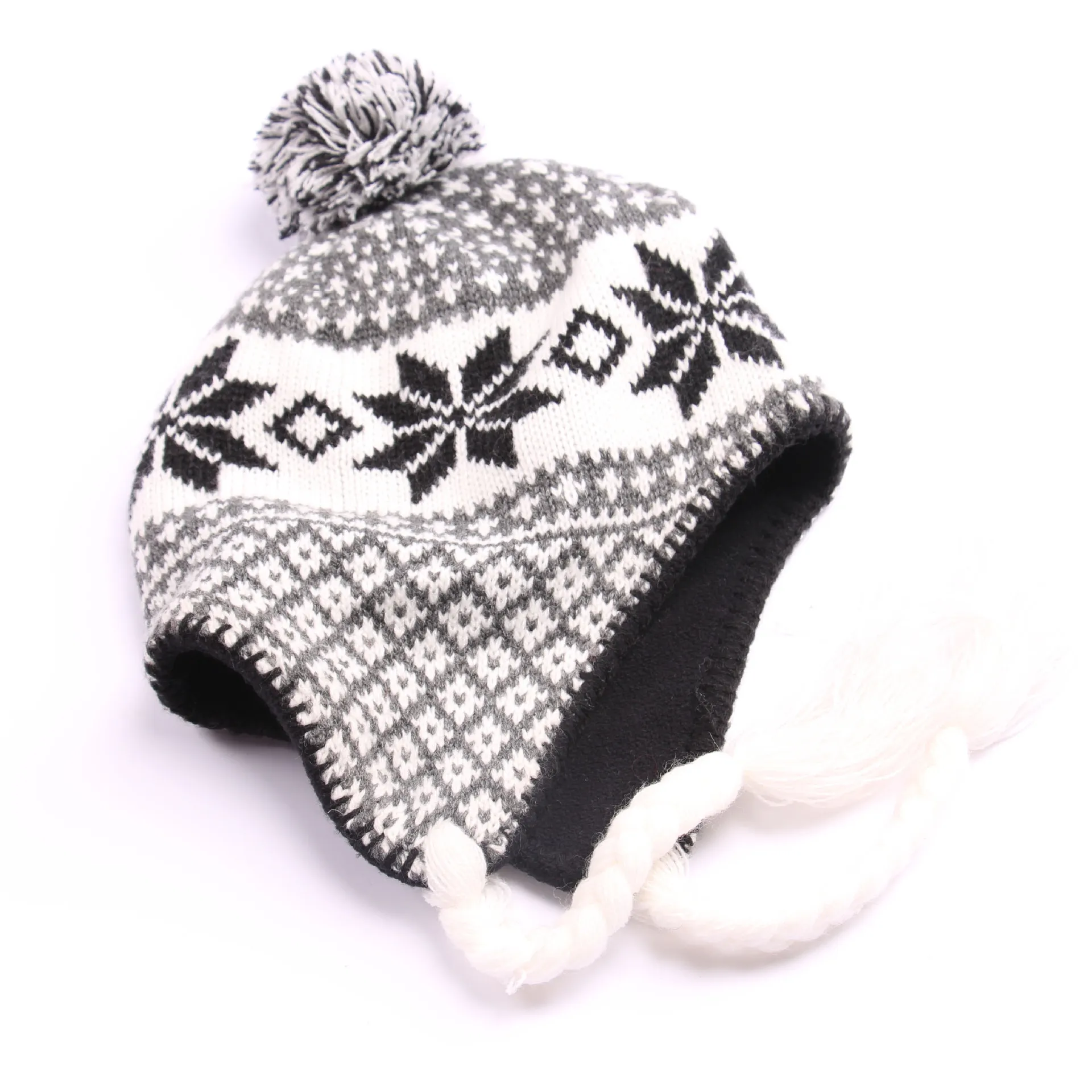 Alta calidad Venta al por mayor Venta caliente de Jacquard Santa Hat Winter Warm Jumper Knitted Hat Snow Holiday Caps con diferentes colores