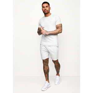 גברים בסיסיים נושם 100% <span class=keywords><strong>twinset</strong></span> לבנה מסורק כותנה מתאים שרוולים קצרים הצוות חולצת טריקו מכנסיים סט <span class=keywords><strong>2025</strong></span>