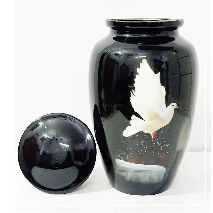 Хорошее качество, современные черные металлические урны для кремации, милый белый голубь, Летающий рисунок для взрослых, для человеческого пепла