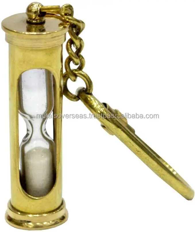 Đa chức năng cát Brass hẹn giờ móc chìa khóa cổ rất nhiều món quà đồng hồ cát Vòng Keychain hải lý hàng hải sưu tập