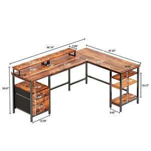 Mesa de ordenador en forma de L para oficina en casa con soporte para monitor de escritorio mesa de juegos con toma de corriente y cajón de archivos - Product Image 2