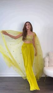 Elite Dhoti <strong>Style</strong> Ready to Wear Set with Shrug &amp; Unstitched Choli Tailor Choice Ethnic Innovation for Upscale Retailers