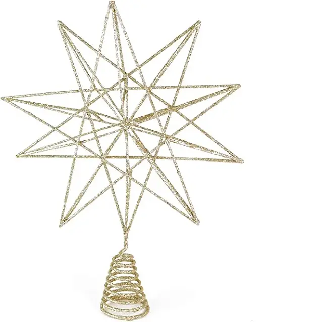 Nuovo arrivo metallo scintillante filo metallico stella albero Top ornamento stelle scintillanti appendere decorazione di natale Treetop Topper Star