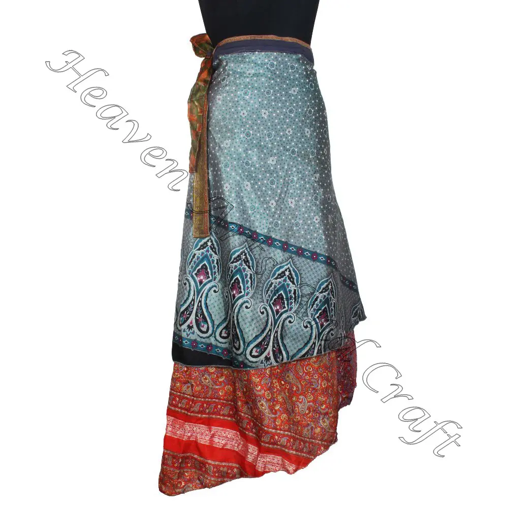 Indian Reversible Magic Sari Silk Wrap Around Falda Rajasthani Indian Womens Wear Art Silk Prapron Falda