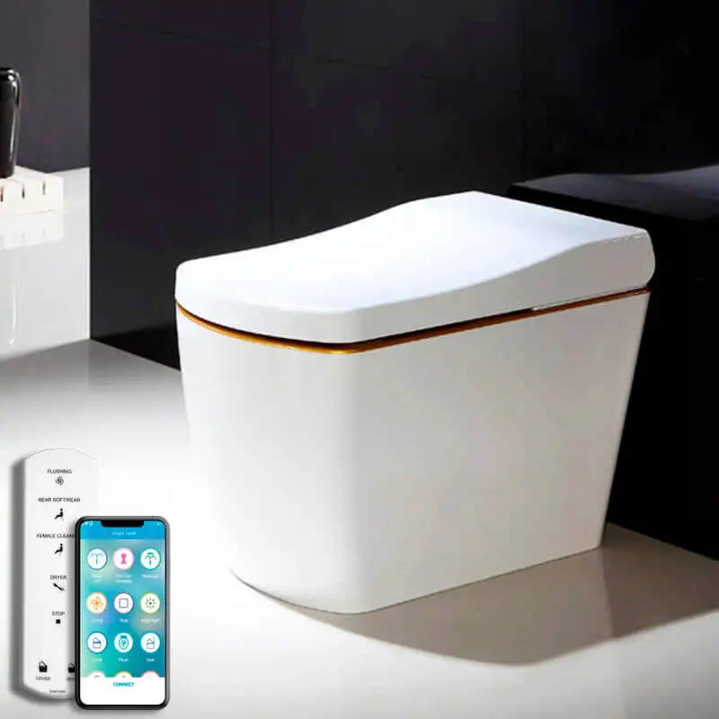 Wc sanitario da bagno giapponese con water jet Smart Toilet S310 gold montato a parete senza serbatoio dell'acqua per un bellissimo bagno