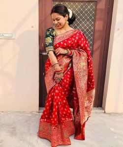 ผ้าส่าหรีผ้าไหม Banaras สำหรับใส่ทำงานและเสื้อเบลาส์สำหรับปาร์ตี้หรูหราสวมใส่งานแต่งงาน