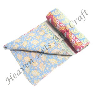 Chăn dệt tay kiểu <span class=keywords><strong>Kantha</strong></span> Rajasthan cổ điển, chất liệu <span class=keywords><strong>sari</strong></span> cũ, may hai mặt, nặng, kiểu ghép mảnh, chăn bông nặng - Product Image 6