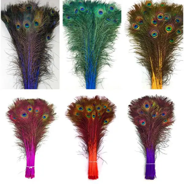 festive supplies carnival bulk large red blue feather crafts real dyed natural peacock feathers for christmas ornament