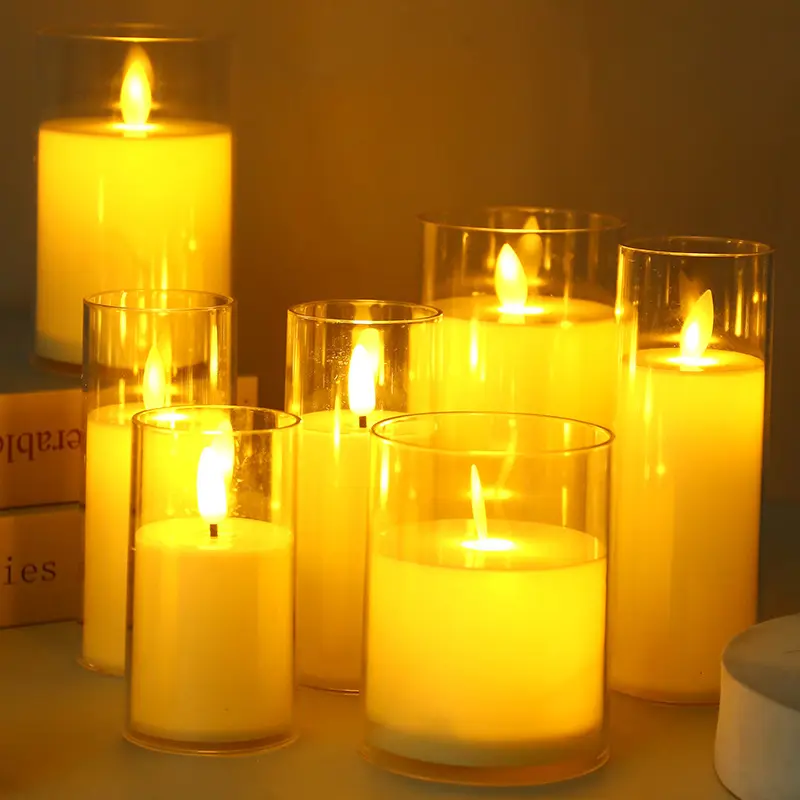 Beeman illuminazione pilastro tremolante candela a Led candele elettroniche senza fiamma alimentate a batteria In vetro trasparente alto con fiamma mobile
