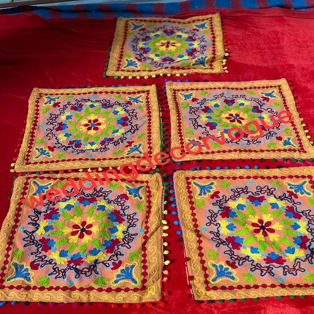 Fodera per cuscino da lavoro con ricamo in filo di lana fatto a mano per decorazioni per la casa/matrimonio fodera per cuscino indiano pouf bomboniere