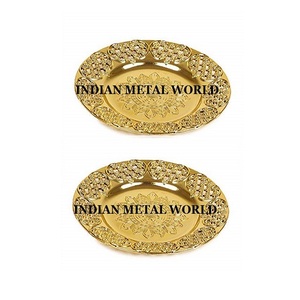 手工金属茶盘设计师圆形大尺寸金色金属食品托盘/拼盘 - Product Image 4