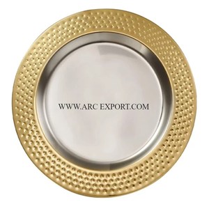 锤打铜抛光餐具装饰充电板优质大尺寸金属铜材料家用电镀 - Product Image 6